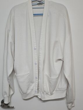Jerzees White Button-Up Pocket Cardigan Jacket